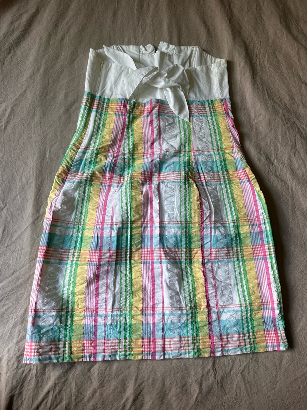 Lilly Pulitzer Strapless Pastel Plaid Dress with White Tie